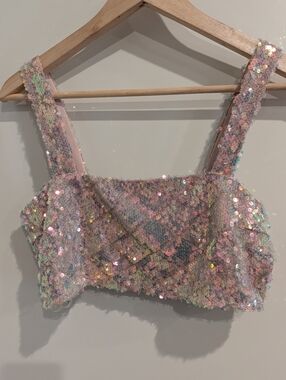 12th Tribe Sequin Cropped Tank Top - Pastel Pink NWT